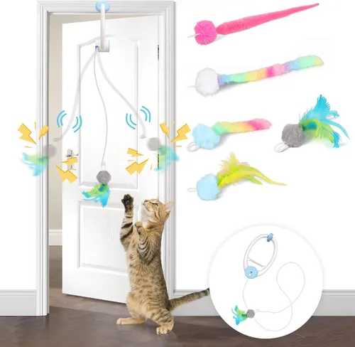 Vista 2 de Kezlume Paquete de 5 juguetes para gatos reemplazables para juguetes interactivos para gatos con control remoto, juguetes de plumas para gatos