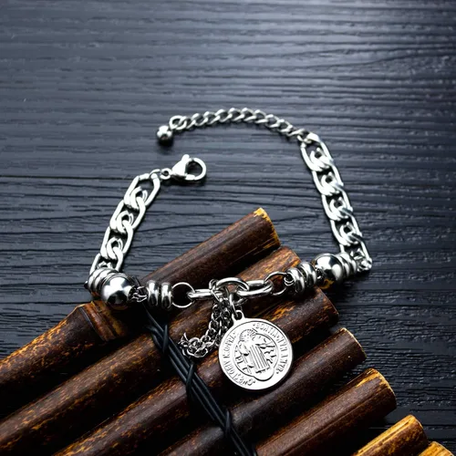 Vista 4 de TEMICO Pulsera de acero inoxidable con diseño de cruz de San Benito para mujer