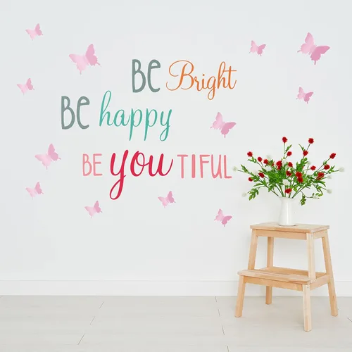 Vista 7 de Chinco 20 hojas de calcomanías de pared con citas inspiradoras para niñas, 12 hojas de mariposa 3D rosa pastel, inteligente, fuerte, sin miedo, sé
