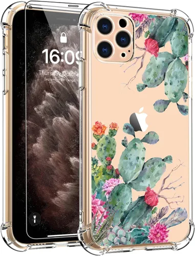 Vista 9 de LUXVEER Funda para iPhone 11 Pro con protector de pantalla, elegante diseño floral en TPU suave transparente, ajuste delgado, funda protectora