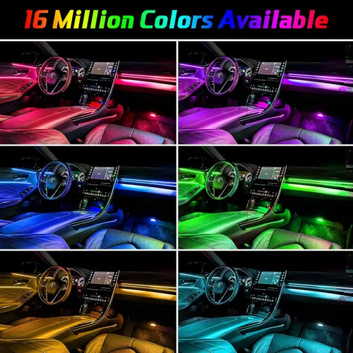 Vista 3 de Tira de luces LED para automóvil, 5 en 1, luz interior del automóvil, kit de iluminación LED ambiental con RGB de 16 millones de colores y fibra