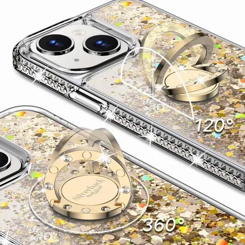 Vista 2 de Silverback Funda para iPhone 13 con soporte de anillo, oro transparente