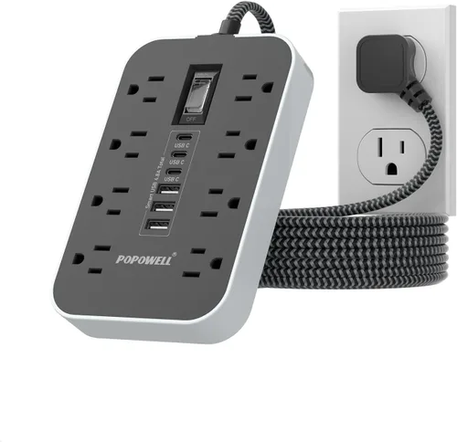 Vista 11 de Regleta de alimentación para electrodomésticos: cable de extensión resistente de calibre 14, 24 pulgadas, 8 tomas de CA y 6 puertos USB, estación