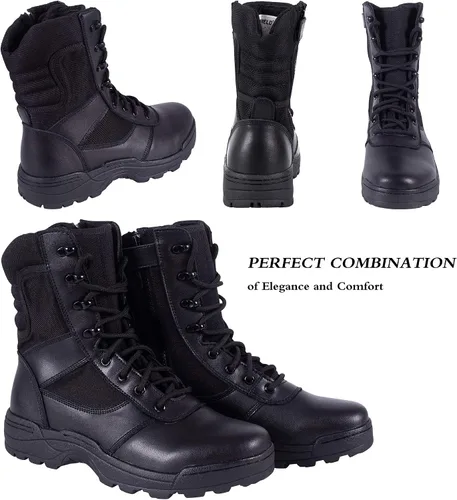 Vista 5 de Botas de trabajo tácticas militares para hombre, con cremallera lateral, botas de combate del ejército de la selva, 12