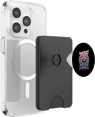 Vista 3 de Night Bandit Vibes Retro Raccoon Boombox Party PopSockets PopWallet for MagSafe