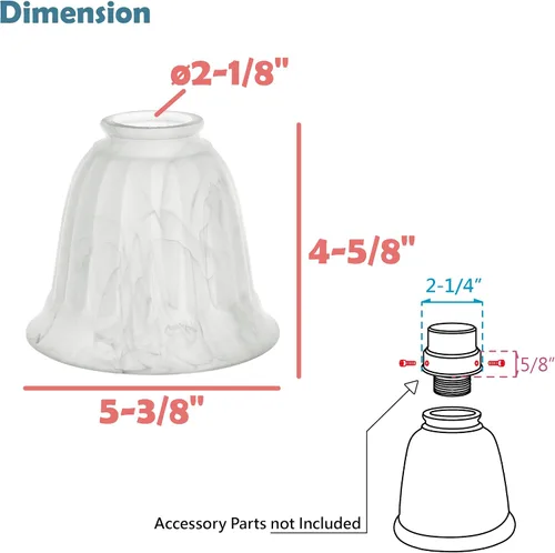 Vista 2 de Aspen Creative 23178-65-4 Pantalla de vidrio de repuesto para ventilador de techo con forma de campana de alabastro transicional, ajuste de 2-1/8