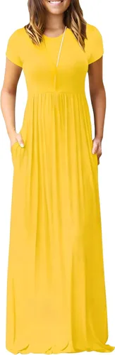 Vista 19 de DEARCASE - Vestido Maxi para Mujer de Manga Corta, Casual de Verano, Holgado, Liso, Cómodo, Vestidos Largos con Bolsillos 1-negro