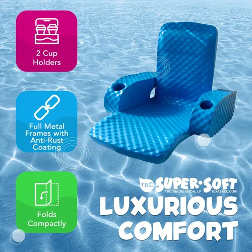 Vista 3 de TRC Recreation Silla Baja plegable de espuma para piscina, tumbona flotante portátil súper suave con 2 portavasos para artículos esenciales