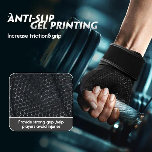 Vista 3 de Guantes de Entrenamiento Guantes de Gimnasio Guantes de Levantamiento de Pesas para Hombres y Mujeres con Almohadilla Completa en la Palma, Soporte