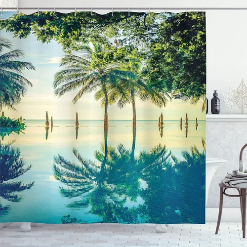 Vista 33 de Ambesonne Cortina de ducha retro, diseño clásico de rayas verticales, imagen, imagen antigua, obra de arte, juego de decoración de baño de tela