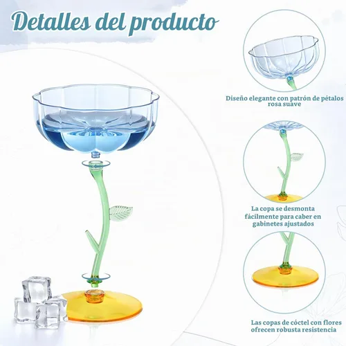 Vista 3 de 12 vasos de plástico azul acanalados cupé desmontables de 7 onzas, copas de cóctel de flores modernas onduladas de plástico, vasos de Martini