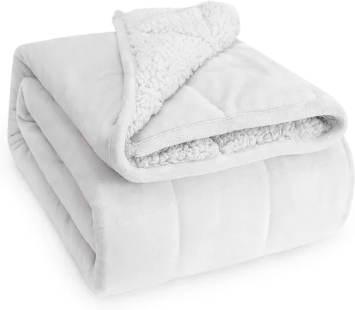 Vista 30 de Wemore Manta con peso de forro polar Sherpa para adulto, 10 libras de doble cara, acogedora y esponjosa, manta ultra mullida con parte superior