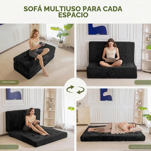 Vista 3 de MAXYOYO Sofá cama plegable, sofá cama plegable de 6 pulgadas, colchón plegable con asas, cama plegable de piel sintética suave con relleno de espuma