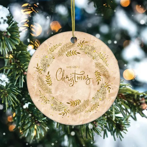 Vista 2 de Christmas Tree Ornaments Merry Christmas Marble Christmas Ornament Keepsake Ornament Home Decor Marble Printed Hanging Pendants Round Ceramic Xmas