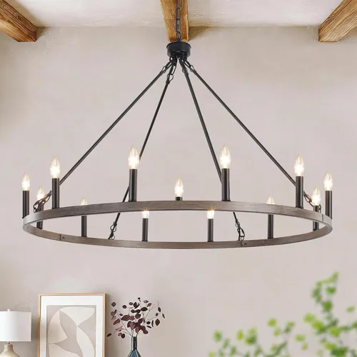 Vista 10 de Candelabro de rueda de carro, 12 luces de 38 pulgadas, lámpara de granja Luz negra-12