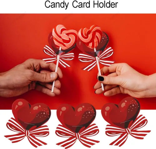 Vista 4 de Decoraciones de tarjetas de papel con forma de piruleta de corazón para el día de San Valentín, tarjetero de caramelo para pan de azúcar, paquete