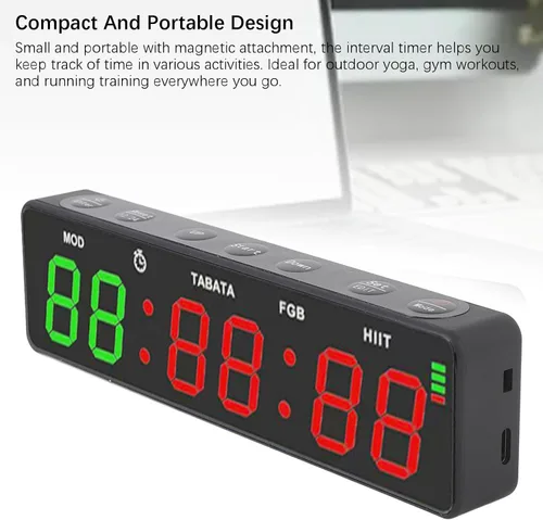 Vista 5 de LICAEVEY Reloj temporizador de gimnasio, temporizador de intervalos magnético recargable con cronómetro, entrenamiento portátil para gimnasio