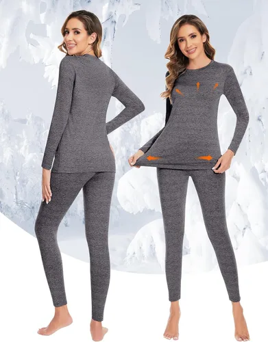 Vista 2 de YADIFEN Conjunto de ropa interior térmica para mujer, pantalones largos para mujer, capa base con forro polar, ropa interior larga, parte superior