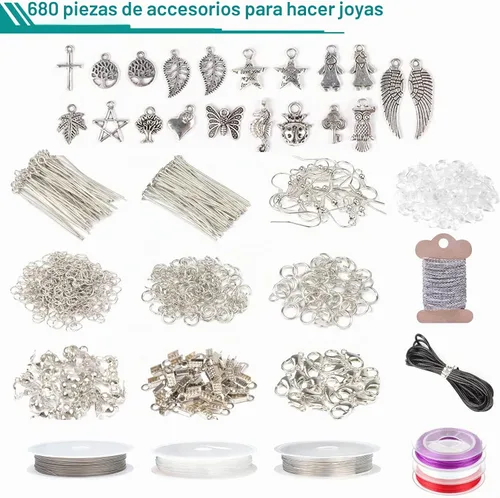 Vista 4 de YUGDRUZY Kit de suministros para hacer joyas, 2831 piezas, kit de fabricación de pulseras, herramienta de reparación con alicates de joyería 2-Plata