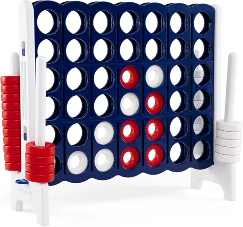 Vista 13 de COSTWAY Juego Gigante Jumbo 4 en Raya, Conecta 4 para Niños y Adultos, 3.5 Pies de Alto para Interiores y Exteriores con 42 Anillos Jumbo