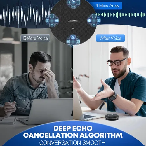 Vista 4 de M4 Altavoz Bluetooth con micrófono de conferencia con reducción de ruido AI Transcripción AI Full-Duplex USB Altavoz con recogida de voz 360°