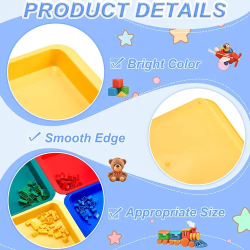 Vista 3 de Tatuo Paquete de 16 bandejas de arte de plástico grandes y coloridas para niños, bandejas multicolor de 14 x 10 x 2 pulgadas, bandejas apilables