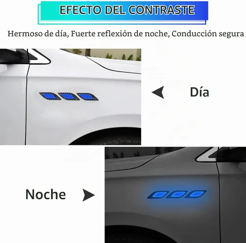 Vista 6 de 6 calcomanías reflectantes para parachoques de coche, color negro y azul Cinta de advertencia de seguridad, decoración de calcomanías