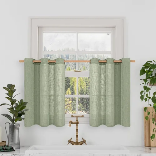 Vista 73 de LAMIT Cortinas de lino marrón caramelo para sala de estar, 84 pulgadas, de lino sintético, texturizado, filtrante de luz, paneles de privacidad