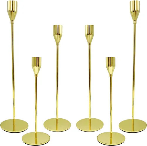Vista 10 de Juego de 3 portavelas cónicos plateados para decoración de citas, festivales, bodas, fiestas, comedores o aniversarios, se ajustan a velas de pilar