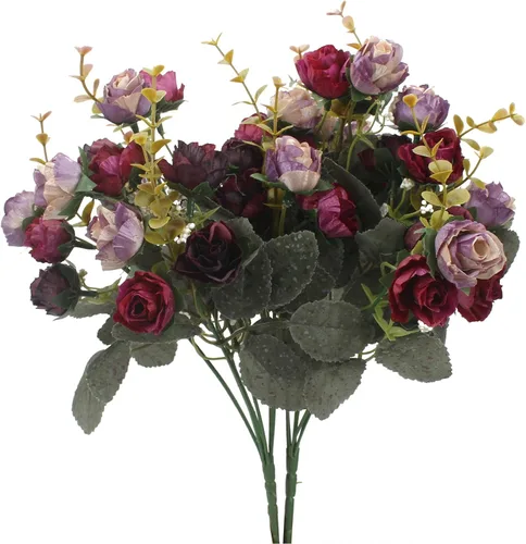 Vista 11 de Duovlo 7 ramas de 21 cabezas de rosas artificiales, ramo de flores artificiales para decoración de boda, hogar, oficina, paquete de 2