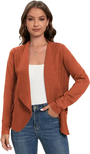 Vista 5 de GRACE KARIN Chaqueta de punto para mujer, con parte delantera abierta, con solapa, de manga larga, con bolsillos