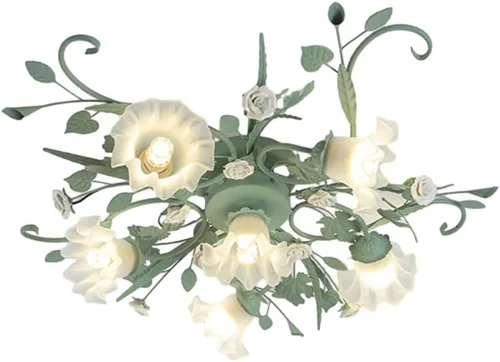 Vista 9 de LITFAD Lámpara de techo moderna con forma de flor, luz de techo empotrada con pantalla de vidrio blanco, casa de campo botánica cerca de techo