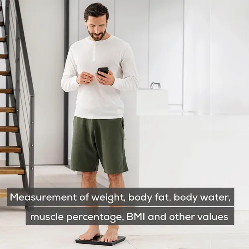 Vista 4 de Beurer Báscula de análisis corporal inteligente BF500 con Bluetooth y aplicación, escala de diagnóstico digital precisa que mide la grasa corporal