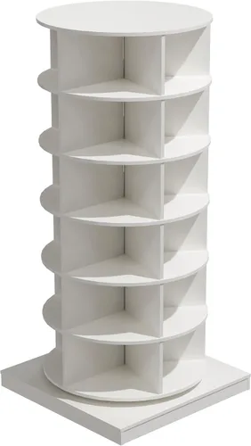 Vista 3 de HomVent Zapatero giratorio, torre giratoria de madera de 6 niveles, organizador de zapatos giratorio de 360°, estante de almacenamiento de zapatos