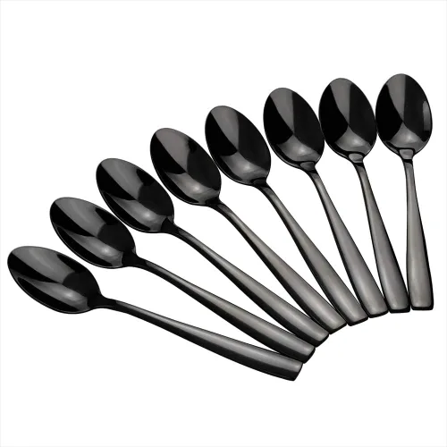 Vista 7 de Teyyvn Juego de 8 cucharas de café de acero inoxidable negro, juego de cucharas de café Demitasse Cucharas Demitasse de 5 pulgadas, acabado