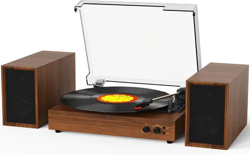 Vista 13 de Reproductor de discos de vinilo con 4+2 altavoces estéreo externos Bluetooth, tocadiscos de 3 velocidades con correa para discos de vinilo, dos