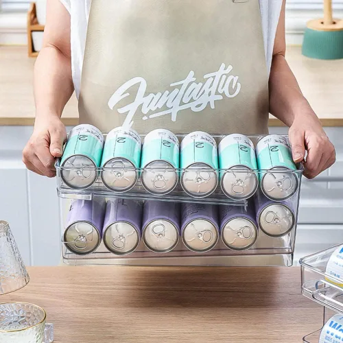 Vista 4 de Estante de almacenamiento de bebidas, organizador de bebidas, organizador de latas de refrescos, organizador de bebidas para refrigerador