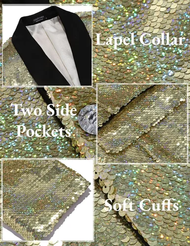 Vista 4 de COOFANDY Chaqueta de lentejuelas brillantes para hombre, esmoquin, fiesta, cena, baile de graduación, traje de un botón