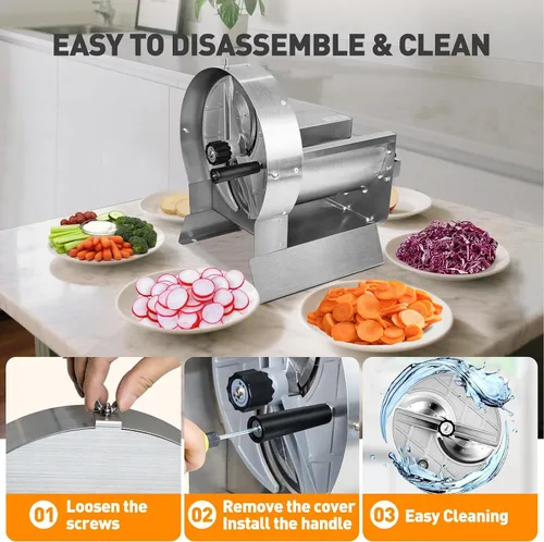 Vista 8 de Cortadora de verduras eléctrica y manual comercial, 0–13mm, máquina de corte de frutas de acero inoxidable comercial 2-EN-1, cortador de alimentos