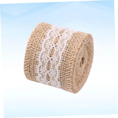 Vista 6 de LALAFINA Rollo de cinta decorativa de yute con ribete de encaje para manualidades y proyectos de bricolaje, patrón de envoltura de bodas y arreglos