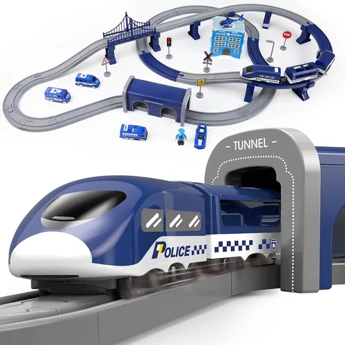 Vista 11 de Wdmiya Juegos de trenes para niños de 4 a 7 años, 104 piezas, trenes a Azul Ciudad 104 Pcs