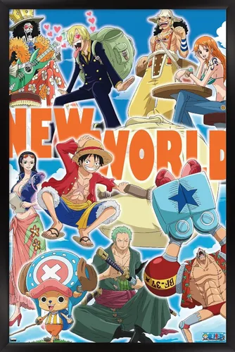 Vista 8 de Trends International One Piece - Póster de pared New World, 22.4 pulgadas de largo x 14.7 pulgadas, versión enmarcada en madera de granero