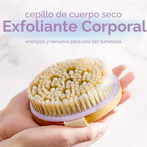 Vista 2 de MainBasics Cepillo corporal de cepillado en seco para drenaje linfático, piel seca, celulitis, circulación sanguínea con cerdas naturales