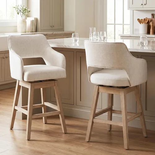 Vista 2 de Kmax Single Swivel Counter Height Bar Stool, Linen Beige