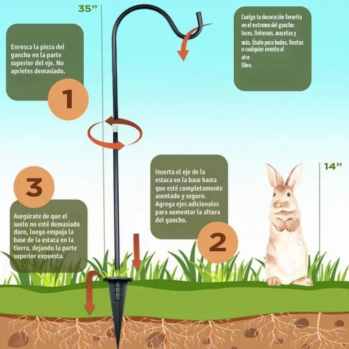Vista 2 de Ganchos de pastor para exteriores, juego de 4 postes de jardín ajustables para comederos de pájaros, linternas solares, campanillas de viento Negro