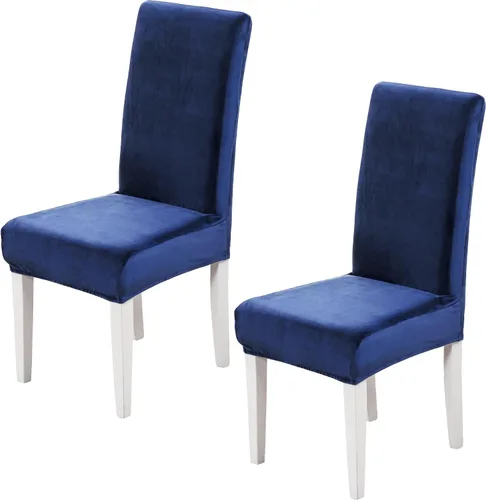 Vista 14 de Juego de 2 fundas de terciopelo suave para sillas de comedor, fundas elásticas de terciopelo para sillas, color negro