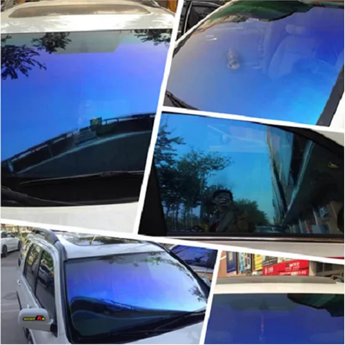 Vista 2 de Película de Tinte para Ventanas de Automóviles, Película de Protección Solar Camaleón Púrpura Azul para Ventana Delantera de Automóvil 20% VLT Azul