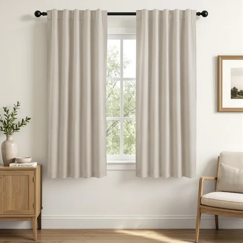 Vista 26 de MIULEE Linen Textured 100% Blackout Curtains Drapes White Backing 96" Long Birch
