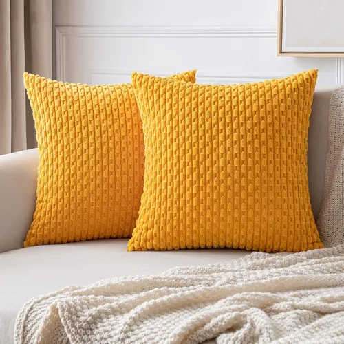 Vista 18 de MIULEE - Juego de 2 fundas decorativas cuadradas para cojines, de pana suave y con estilo campestre bohemio a rayas para decorar hogar, sofá, cama