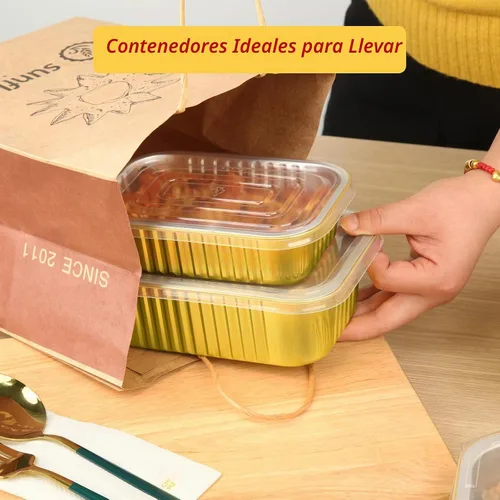 Vista 7 de LNYZQUS Bandejas pequeñas de papel de aluminio de 1 lb con tapas de PP